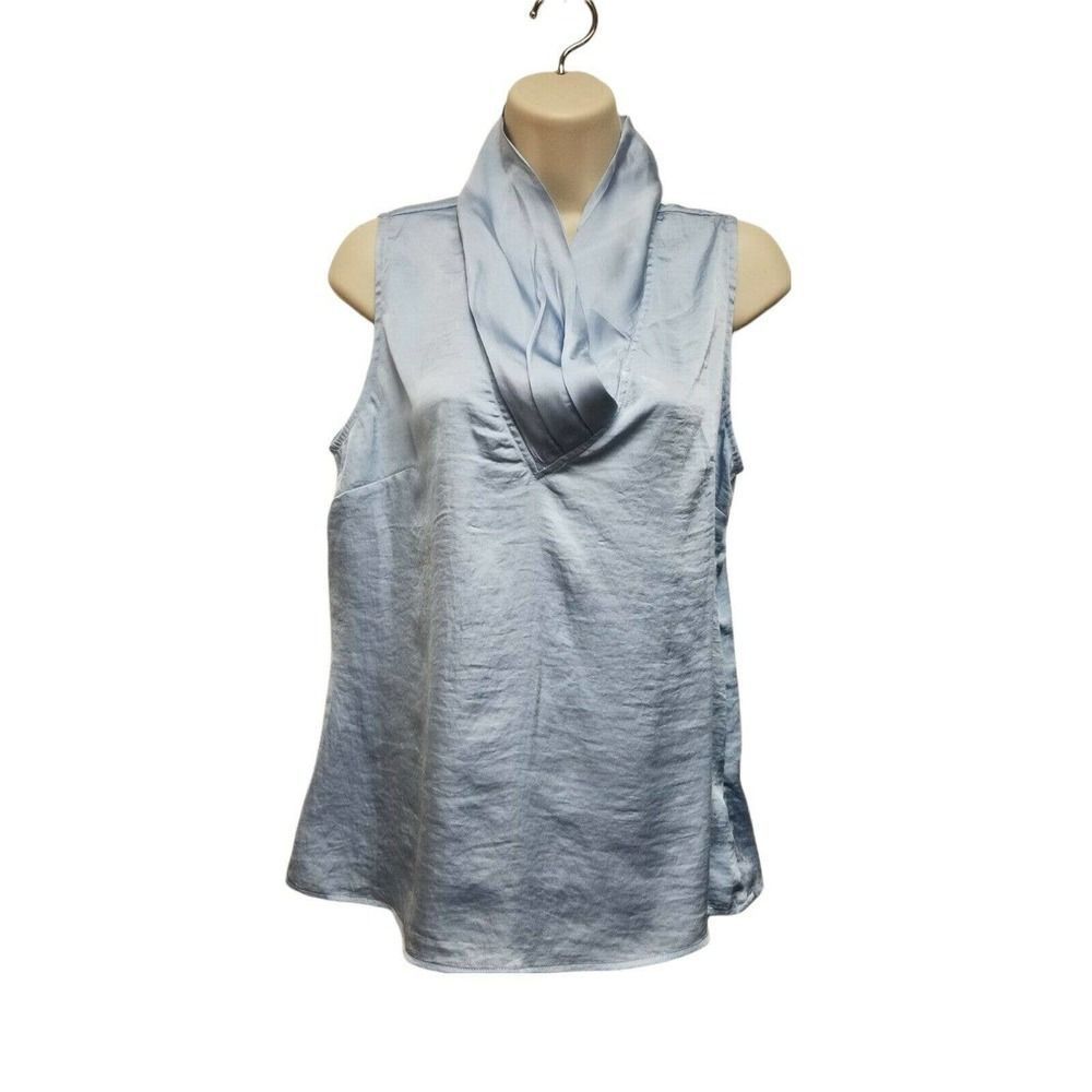 Sleeveless Light Blue Satin Cowl Neck Top